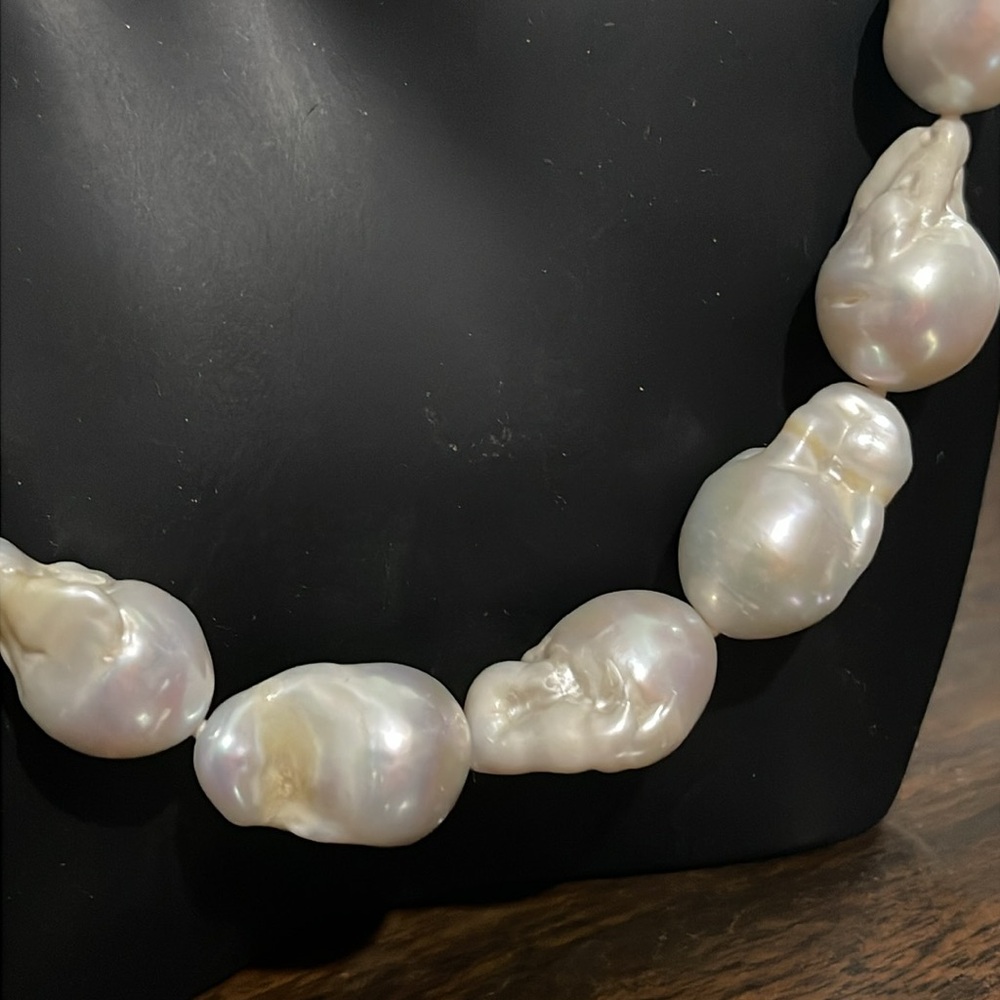 Genuine Natural Irregular Baroque Freshwater Large Pearl Choker Necklace - Picture 5 of 12